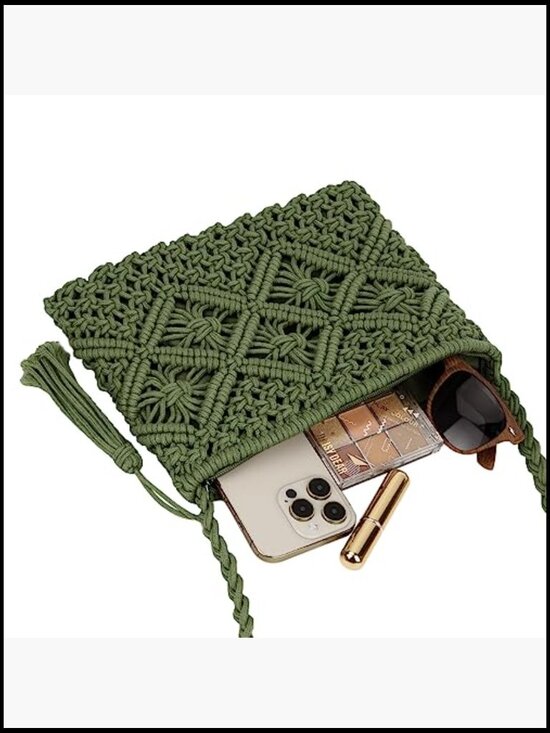 Youjaree Women Crochet Shoulder Bag Handmade Woven Beach  Handmade Crochet Shoulder Bag Woven Crossbody Satchel Purse with Tassel